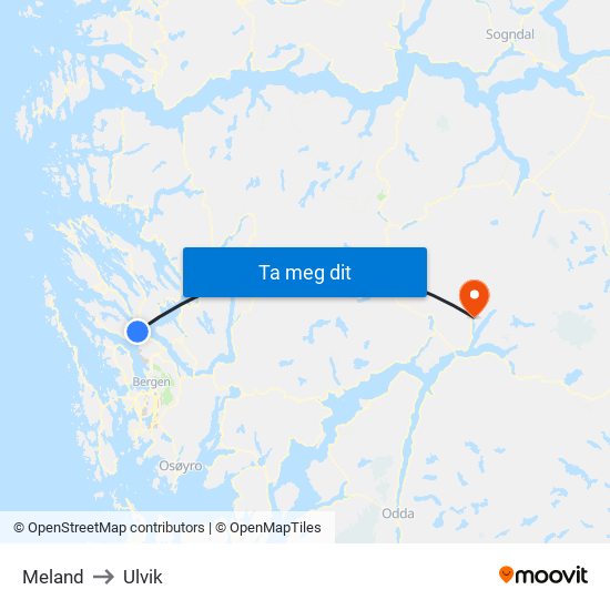Meland to Ulvik map