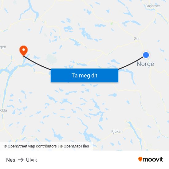 Nes to Ulvik map