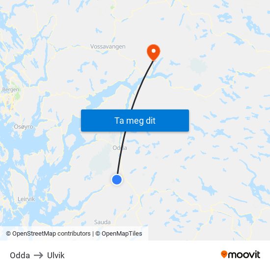 Odda to Ulvik map