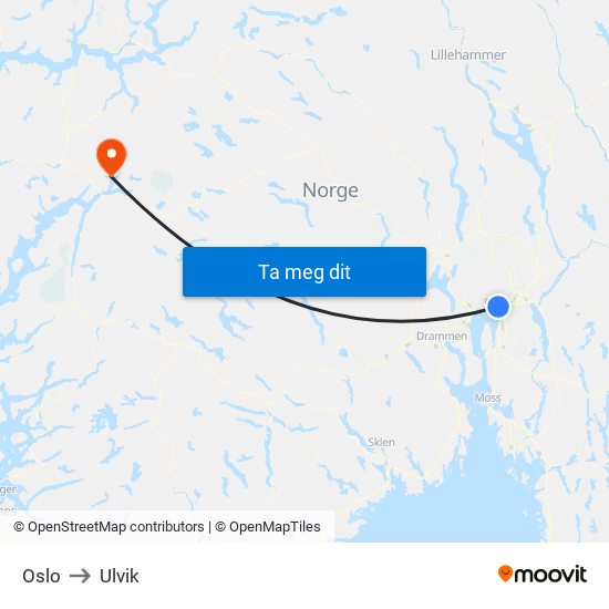 Oslo to Ulvik map