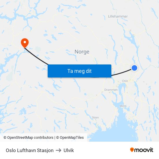 Oslo Lufthavn Stasjon to Ulvik map