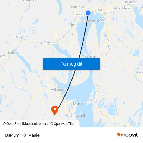Bærum to Vaale map