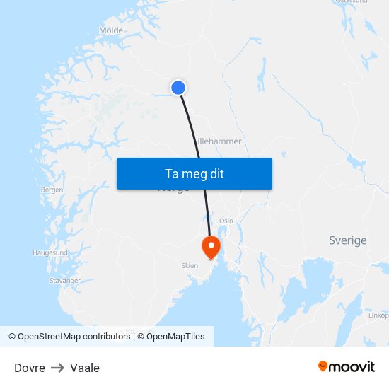 Dovre to Vaale map