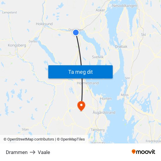 Drammen to Vaale map