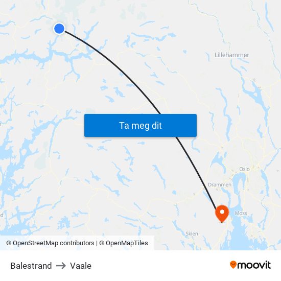 Balestrand to Vaale map