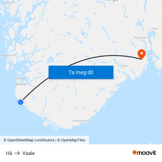 Hå to Vaale map