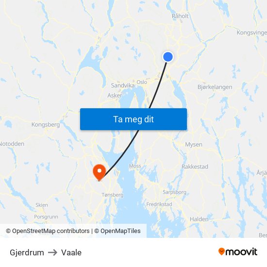 Gjerdrum to Vaale map