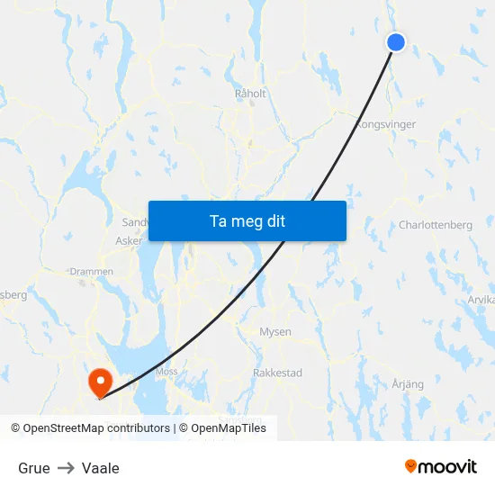 Grue to Vaale map