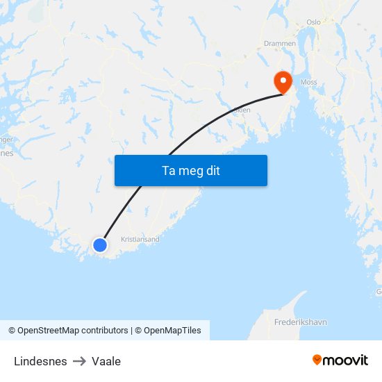 Lindesnes to Vaale map