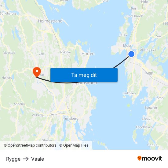 Rygge to Vaale map