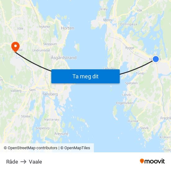 Råde to Vaale map