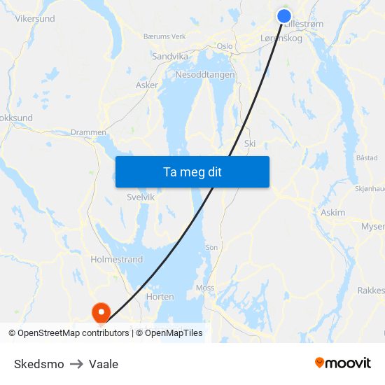 Skedsmo to Vaale map