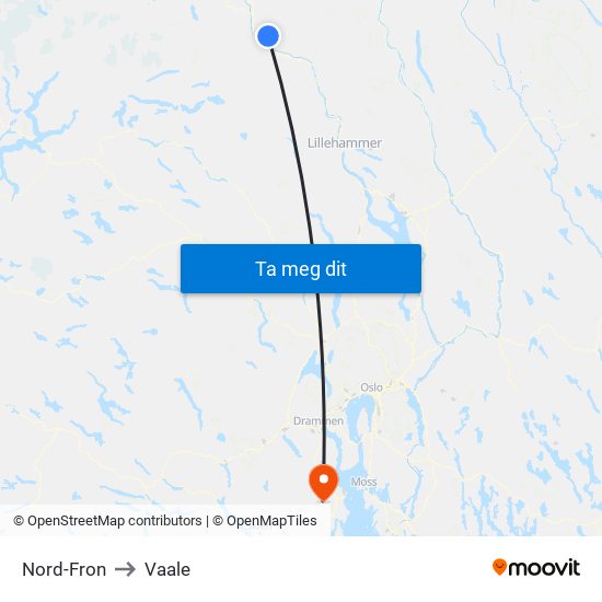 Nord-Fron to Vaale map