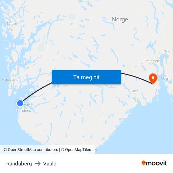 Randaberg to Vaale map