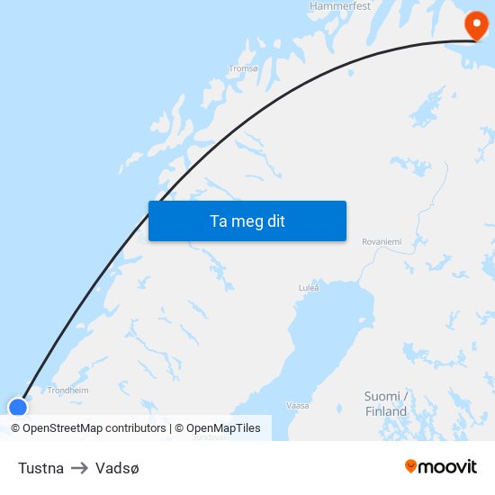 Tustna to Vadsø map