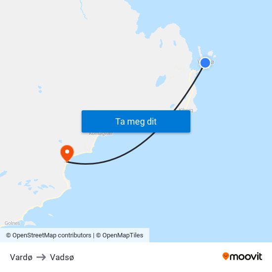 Vardø to Vadsø map