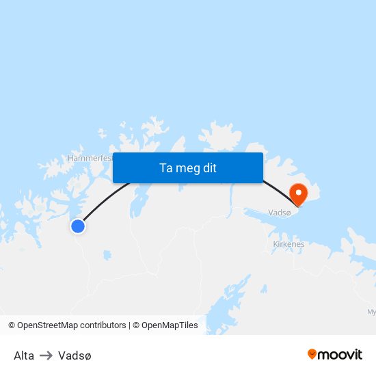 Alta to Vadsø map