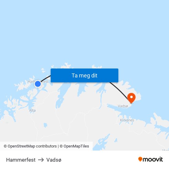 Hammerfest to Vadsø map