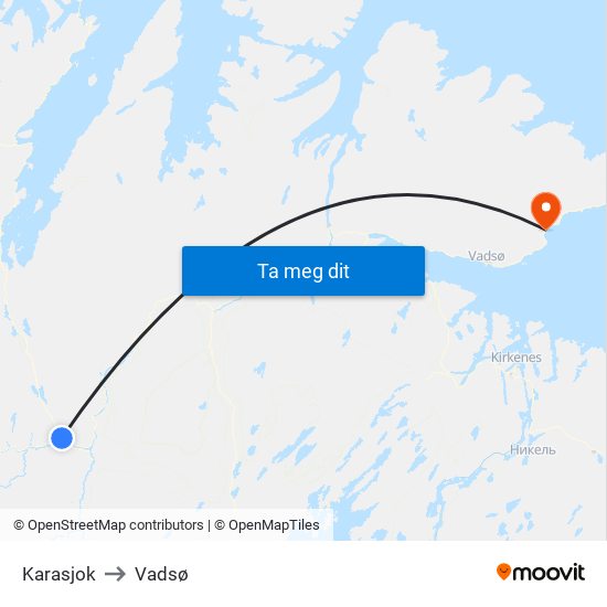 Karasjok to Vadsø map