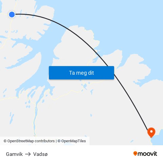 Gamvik to Vadsø map