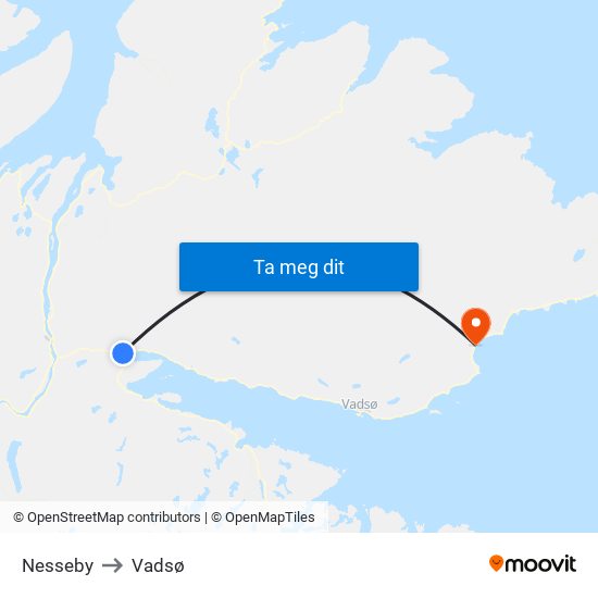Nesseby to Vadsø map
