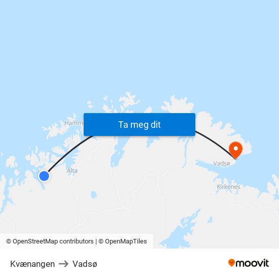 Kvænangen to Vadsø map