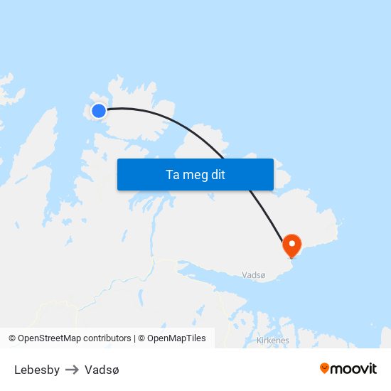 Lebesby to Vadsø map