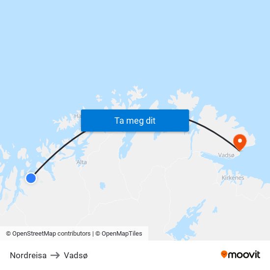 Nordreisa to Vadsø map