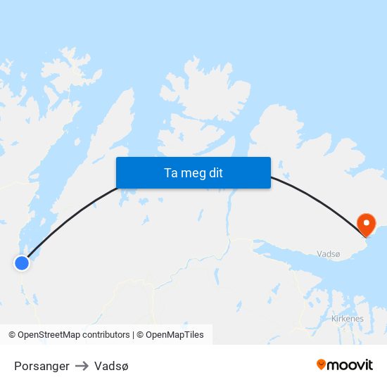 Porsanger to Vadsø map
