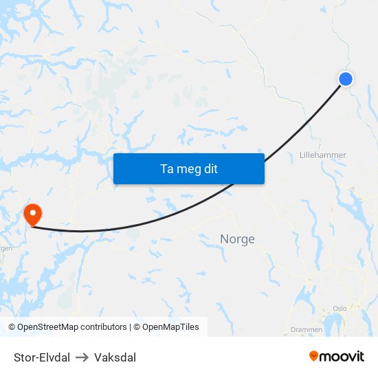 Stor-Elvdal to Vaksdal map