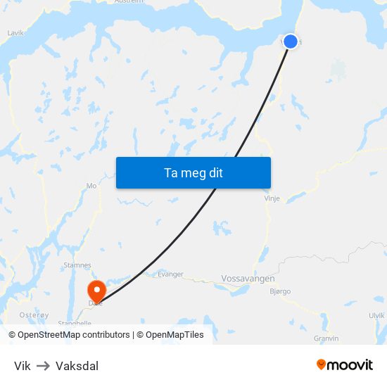 Vik to Vaksdal map