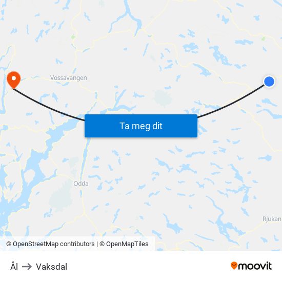 Ål to Vaksdal map