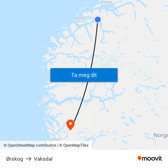 Ørskog to Vaksdal map