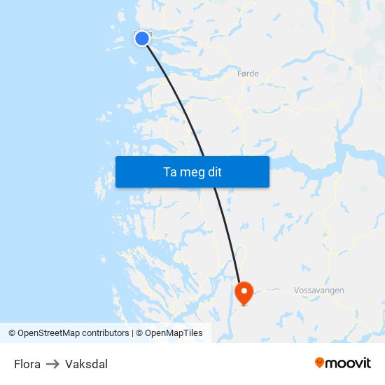 Flora to Vaksdal map