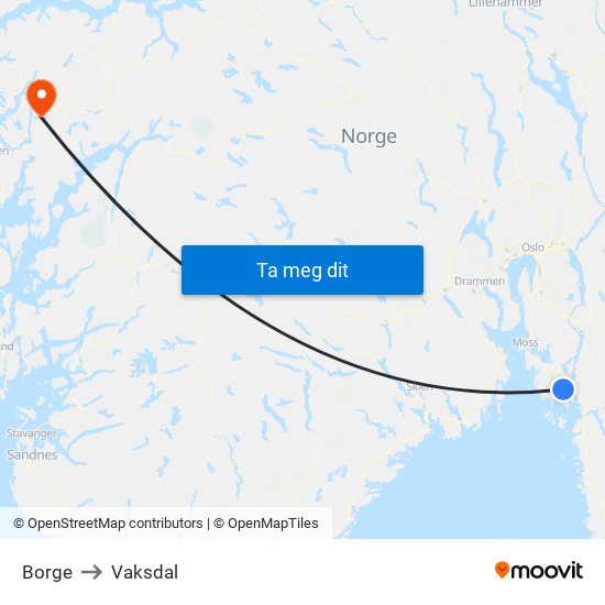 Borge to Vaksdal map