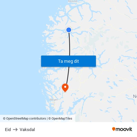 Eid to Vaksdal map