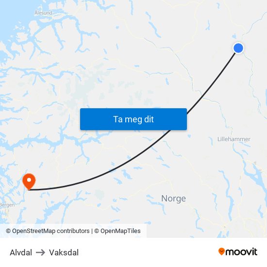 Alvdal to Vaksdal map