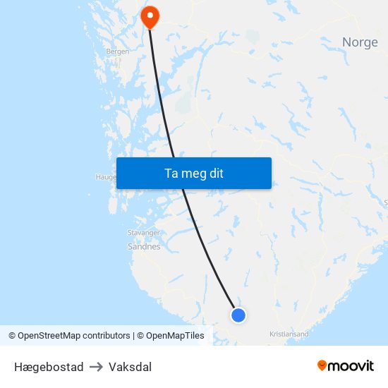 Hægebostad to Vaksdal map