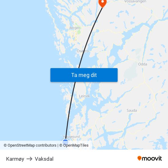 Karmøy to Vaksdal map