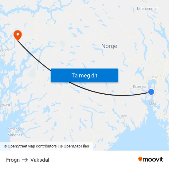 Frogn to Vaksdal map