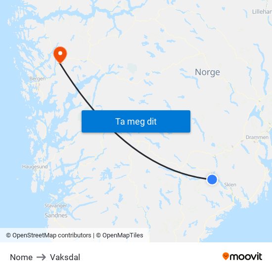 Nome to Vaksdal map