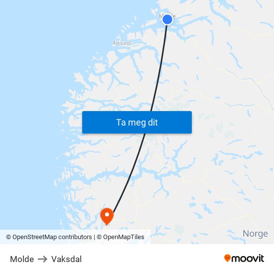 Molde to Vaksdal map