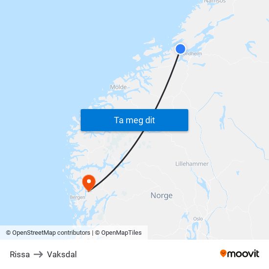 Rissa to Vaksdal map