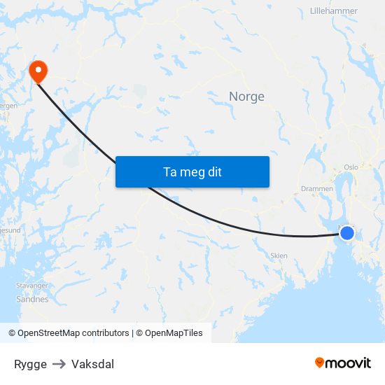 Rygge to Vaksdal map