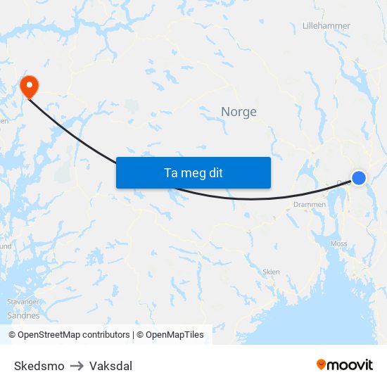 Skedsmo to Vaksdal map