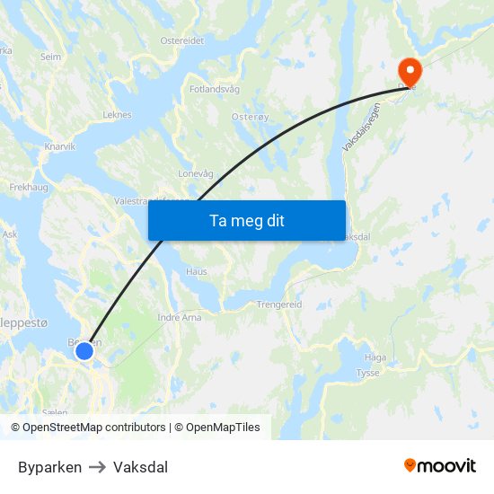 Byparken to Vaksdal map