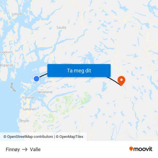 Finnøy to Valle map
