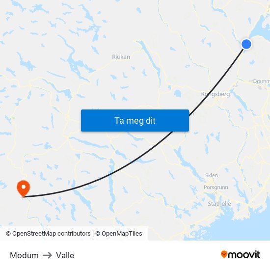 Modum to Valle map