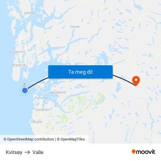 Kvitsøy to Valle map