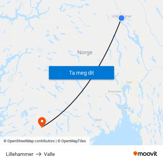 Lillehammer to Valle map